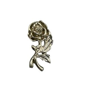Vintage Silver-Tone Rose Lapel Pin Floral Brooch